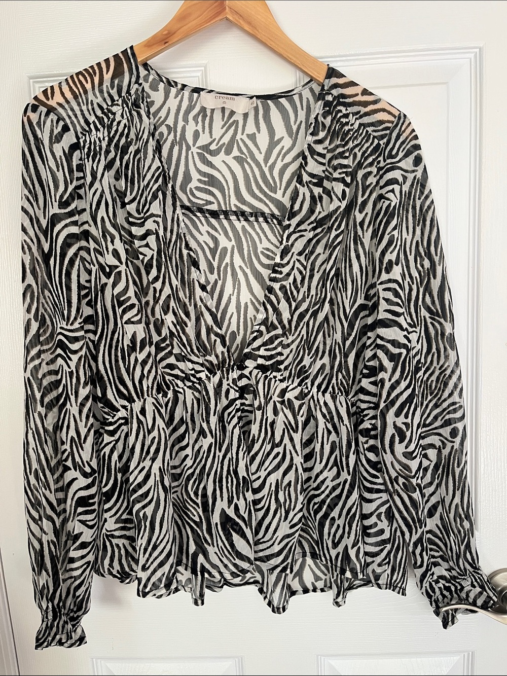 Zebra print sheer blouse - cream & black